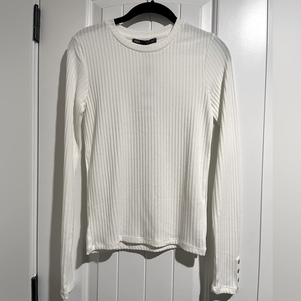 Zara Women’s Long Sleeve White Textured Shirt (medium)